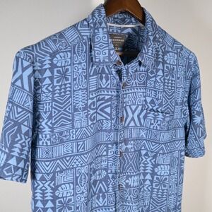 Quiksilver Waterman Mens Blue‎ Tribal Geometric Print Short Sleeve Button Down M